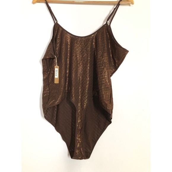 SKIMS Logo Mesh Foil Cami Bodysuit Cocoa Brown NWT Size 4X - Picture 7 of 12